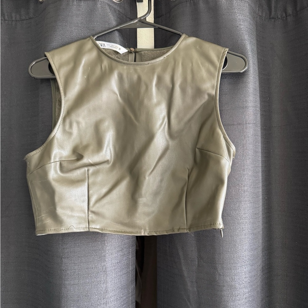 Zara Olive Faux Leather Top